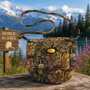 Vtg Kachemak Canvas Tapestry Purse Shoulder Bag Crossbody Homer Alaska Handmade